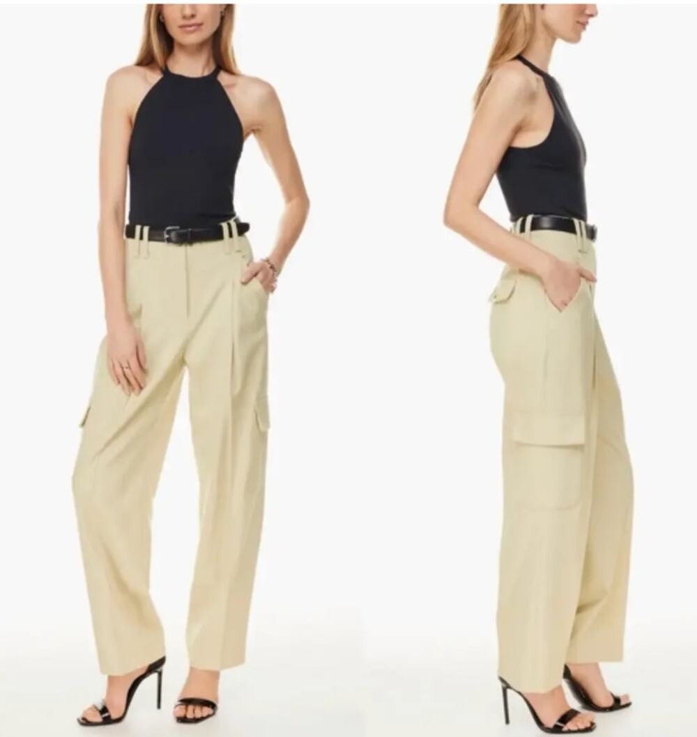 NWT Babaton Rojo Wool Blend Mid-Rise Cargo Pants in Cream - Size 10